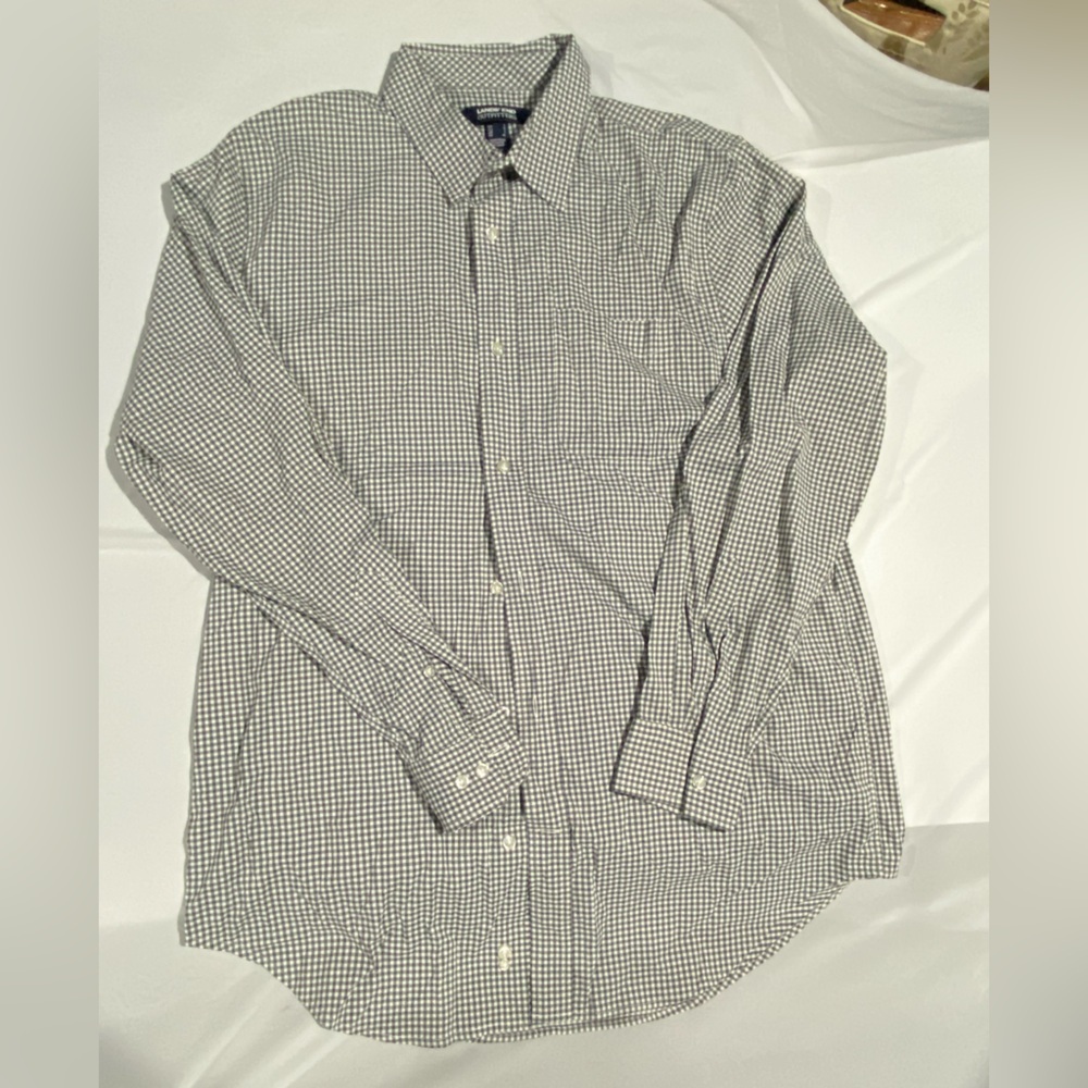 Lands' End Black and White Checkered Button Down Shirt